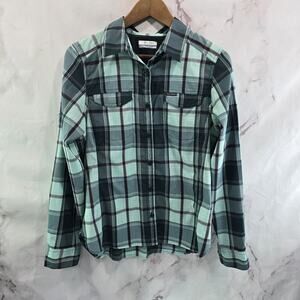 Columbia Shirt Womens Medium Blue Vented Long Sleeve Camp Button Plaid